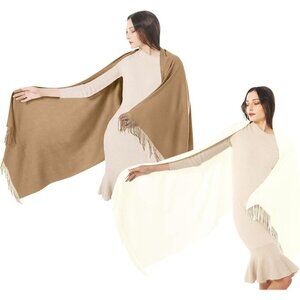 🆕 Women Cream Scarf Pashmina Shawl Evening Dress Wedding Winter Warm Large Wrap